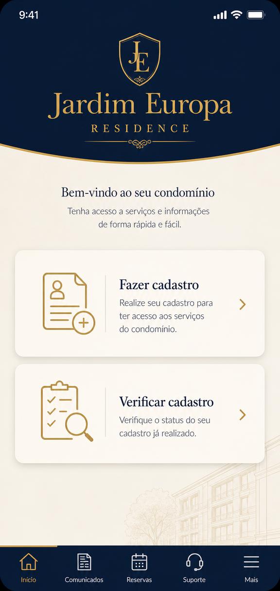 Tela 1 do aplicativo Jardim Europa Residence